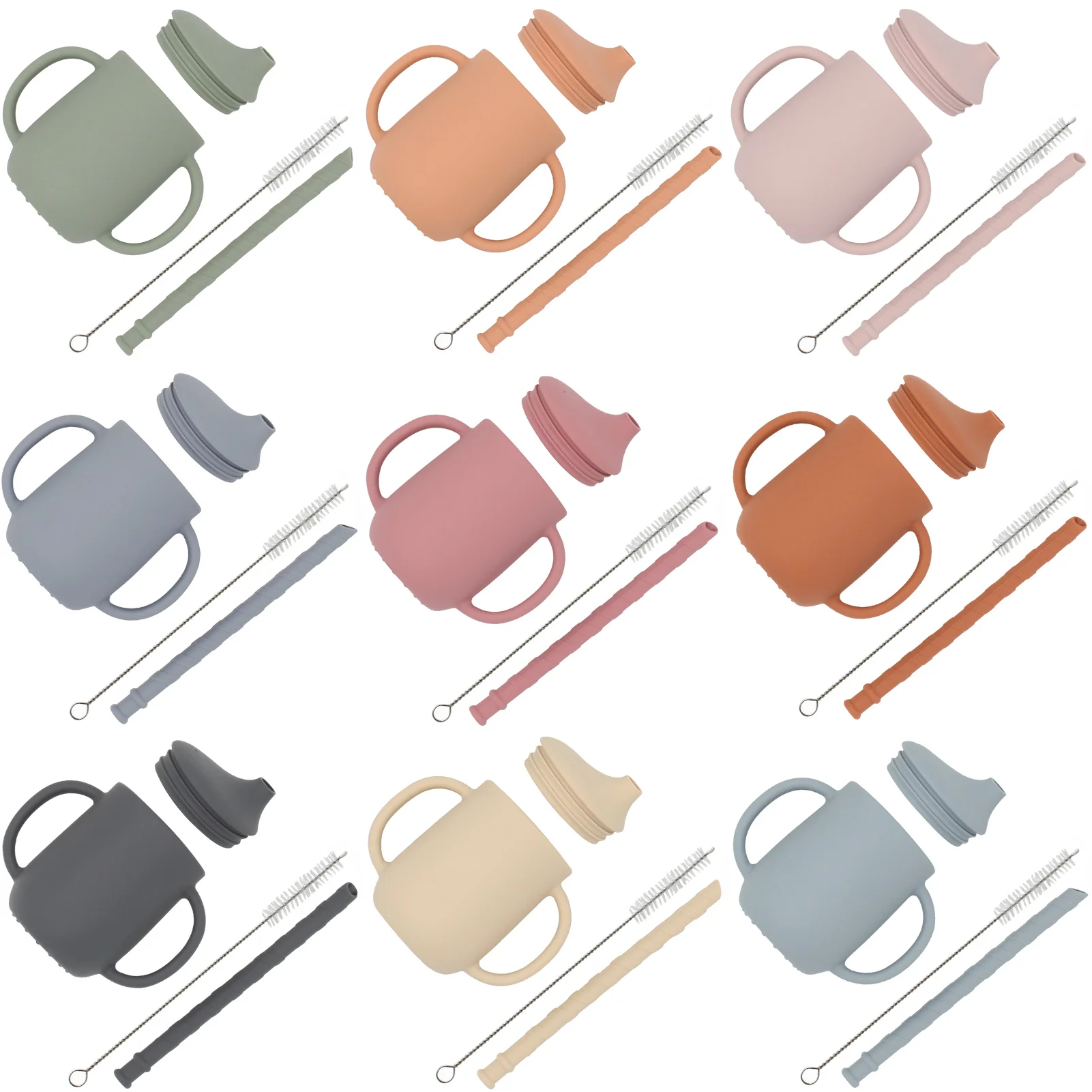 Hot Selling Silicone Baby Straw Mug Easily Cleaned Silicone Training Cup BPA Free Silicone Drinking Cup with Lid