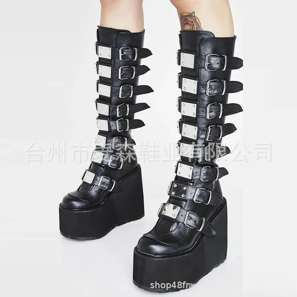 Thick bottom boots 2024 New Gothic high boots female punk Knight boots yicheng boots leather