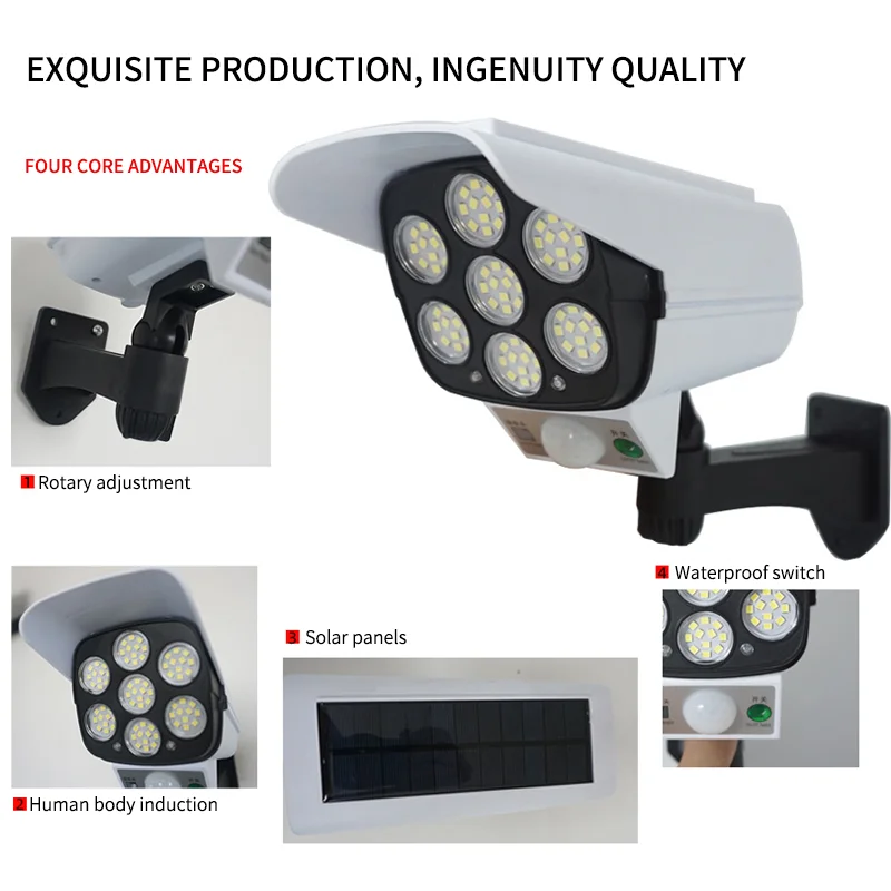 Outdoor waterproof with motion sensor led solar dummy security camera simulation monitoring light for home wall gate