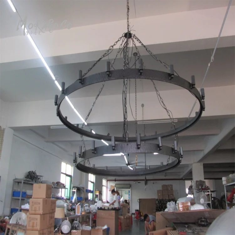 Vintage American villa hotel lobby candle double wrought iron chandelier