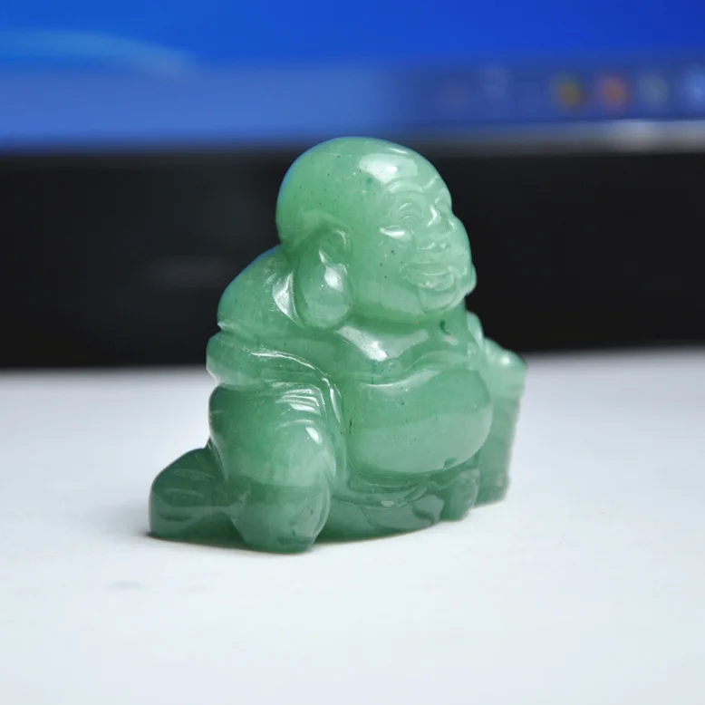 Green Aventurine Happy Jade Buddha Crystal Figurine Carved Statue Pocket Stone Home Decoration 1.5 inch