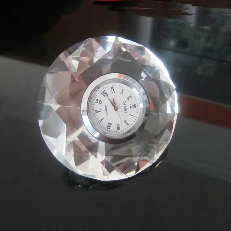 Crystal Clock For Office Desk Decoration Cheap Gifts Diamond Shape Crystal Clock K9 Crystal Glass Diamond with Clock for Gift