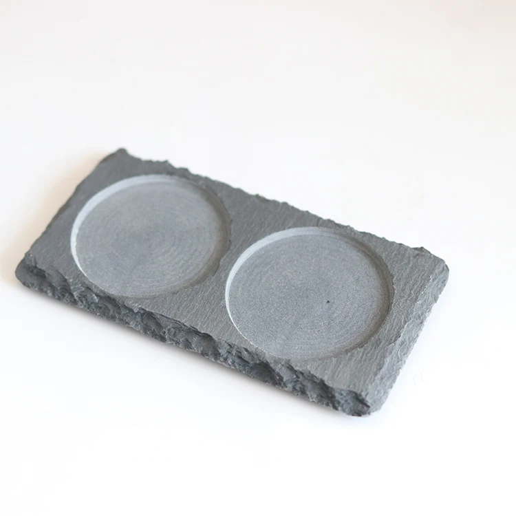 20x8cm Rectangle natural black slate plates stone sushi soy sauce dish with two holes