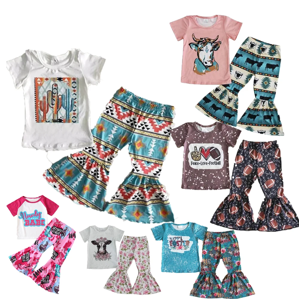 Wholesale Children Clothing usa Cactus Aztec cheetah print spring outfits kids Clothing sets clothes gril