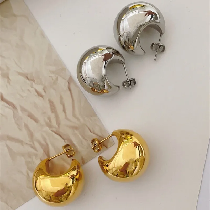 Hot Sale Women 18k Gold Plated Large Hollow Ball Earrings Hypoallergenic Designer Stainless Steel CC Stud Earrings