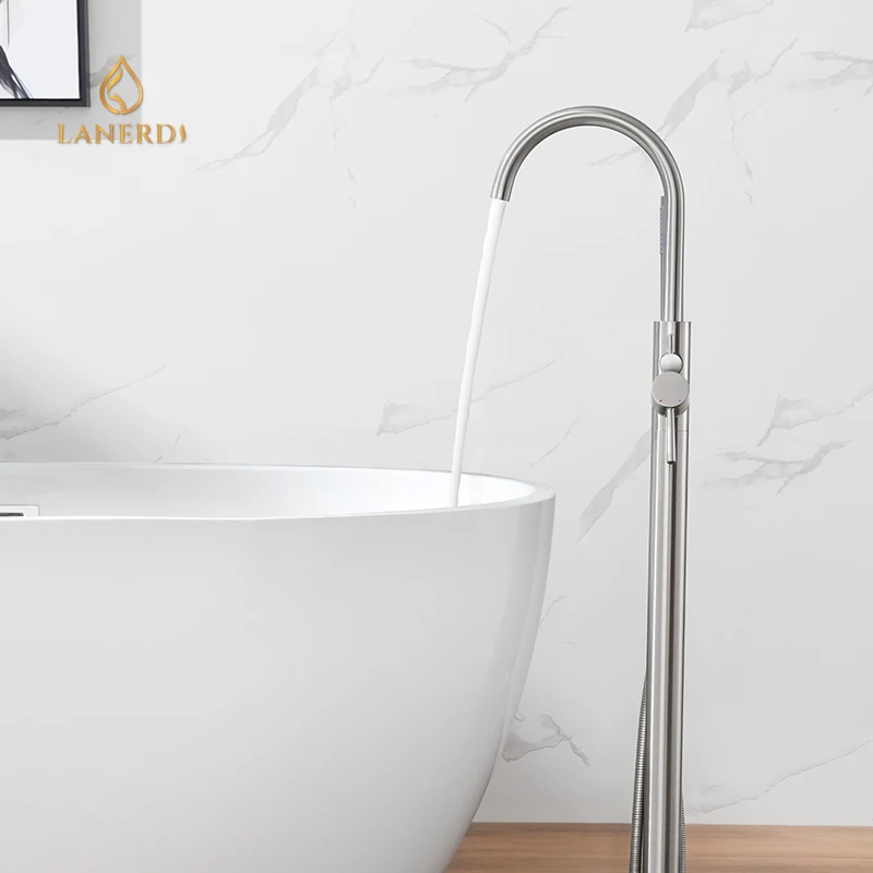 UPC Nickel Brushed Freestanding Free Standing Floor Mounted Bath Tub Faucet Taps Floor Faucet