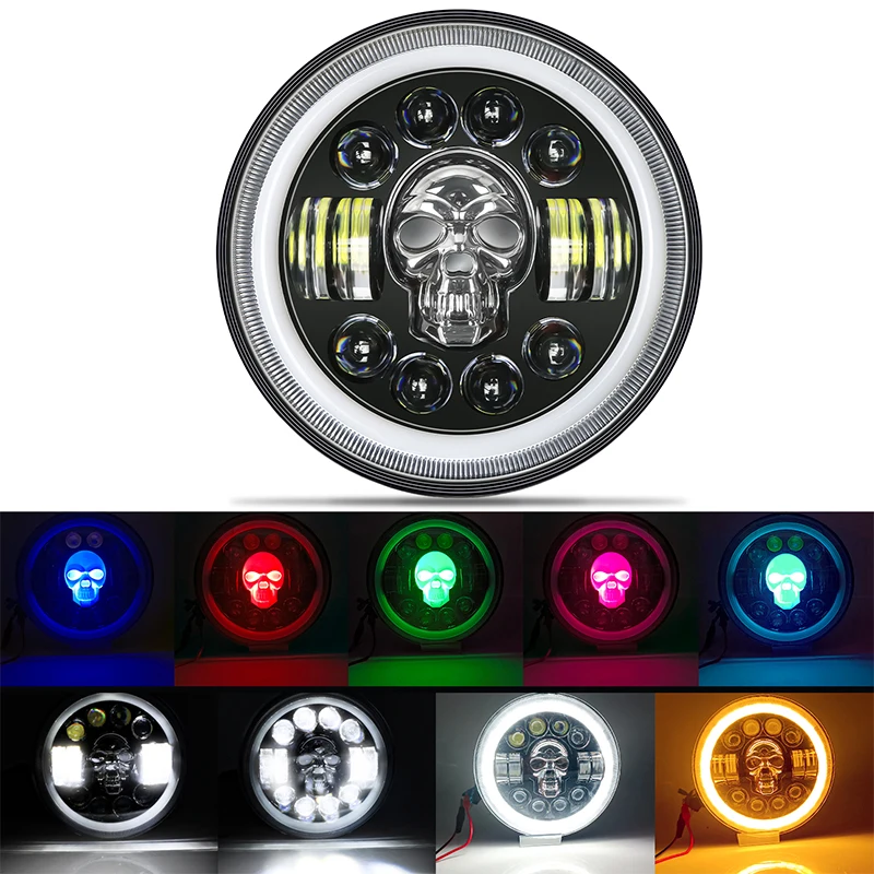 Wholesale Colorful Halo DRL 12V 24V  Angel Eye motorcycle led headlights 7 inch Round Led Headlight For Jeep
