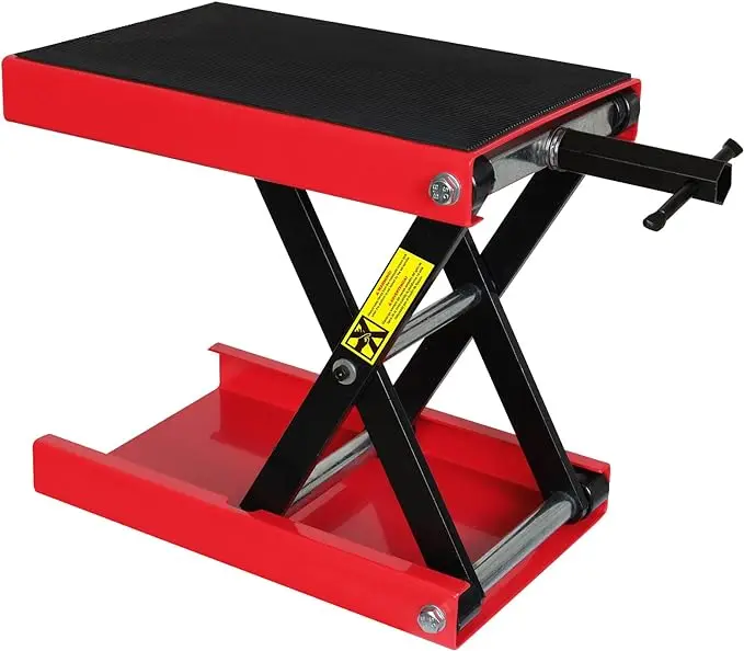Portable Steel Motorcycle Lift Scissor Jack: Wide Deck Hoist Stand for ATV, UTV Snowmobile Maintenance, Capacity 1100lb, 1100LBS