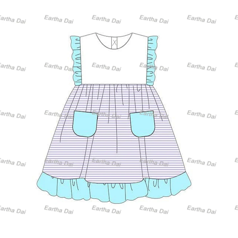 boutique dress for little girl cotton custom ruffle color block summer girls dresses 2-12 children clothing Easter