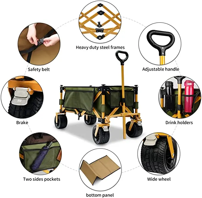 Collapsible Wagon Cart Utility Folding wagon Heavy Duty hand cart  for Outdoor Camping Beach Garden