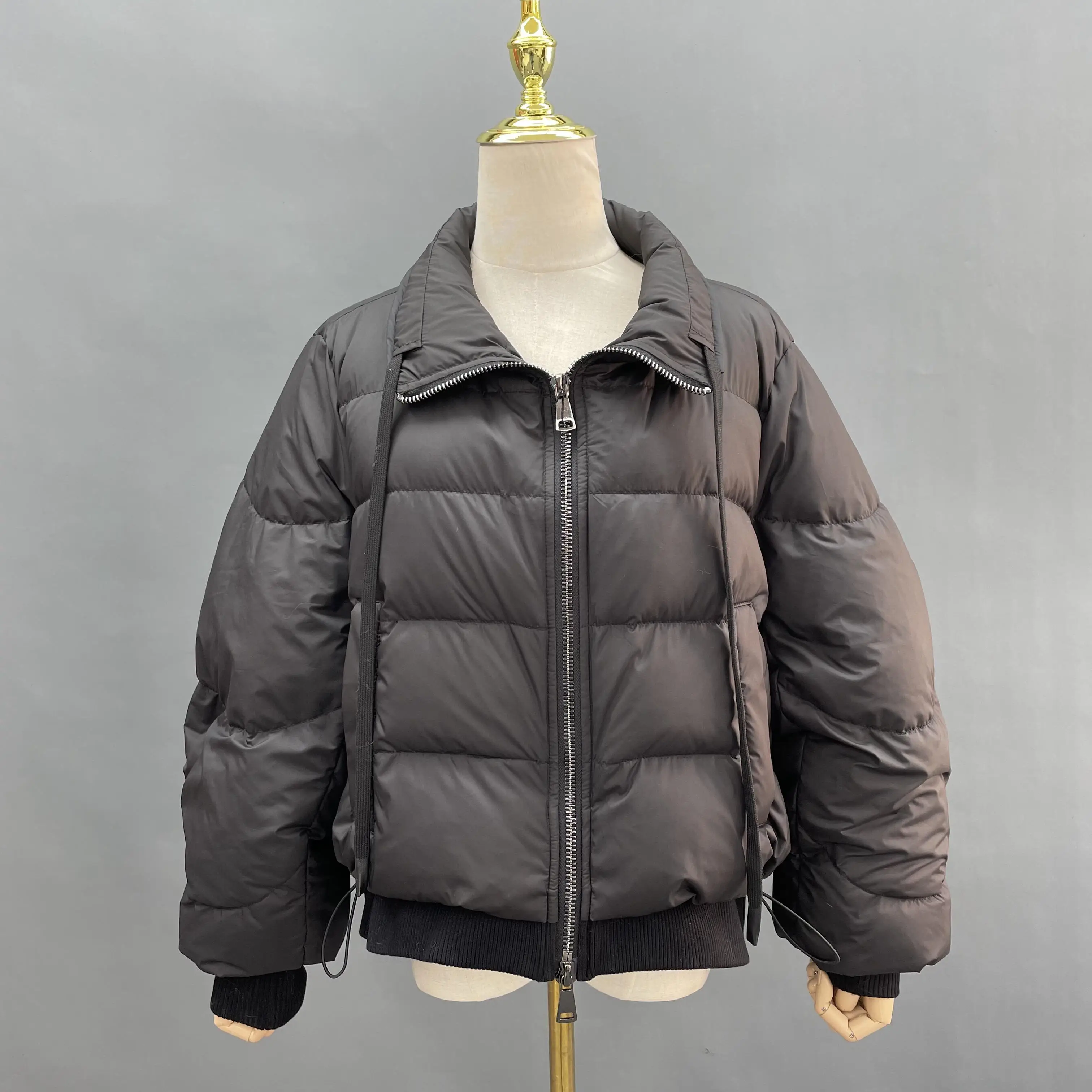 Raccoon Fur Collar Detachable Bat Sleeve Waist Tightening Short Goose Down Filled Puffer Jacket
