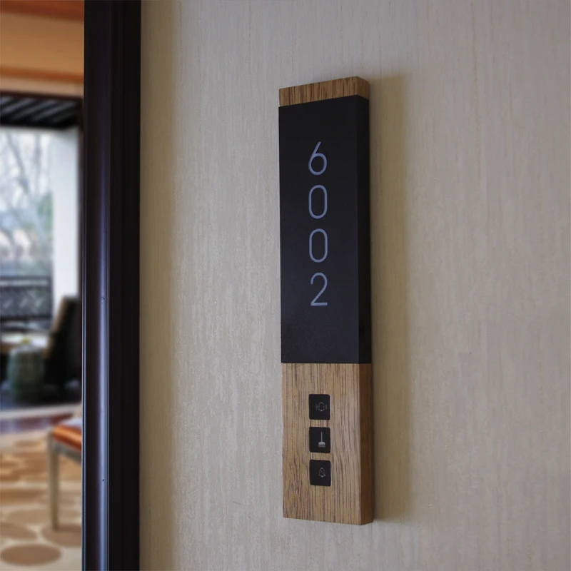 EZD Electronic Wooden Smart Hotel Wall House Room Door LED Number Sign Plates DND MUR Guest Service Doorplates with Doorbell