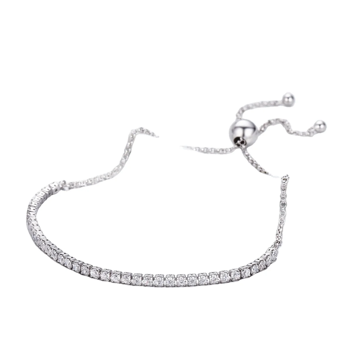 925 Sterling Silver Sparkling Strand Bracelet Charm Silver Jewelry Women Link Adjustable Bracelet