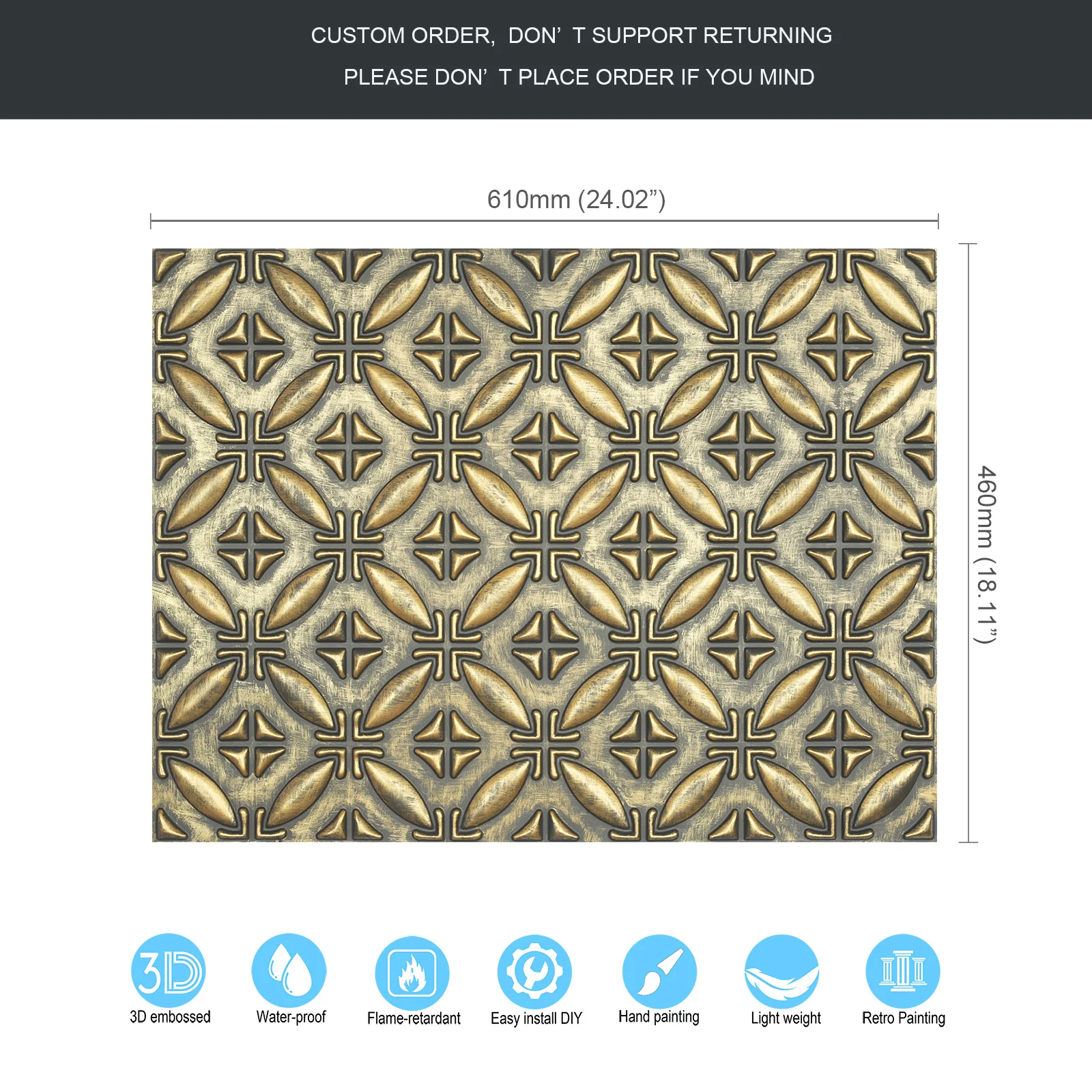 Paint finish dilapidated Wainscoting wall panels Vintage Pattern Tin ceiling Tiles for Cafe Club Saloon HOTEL PLB38 ancient gold