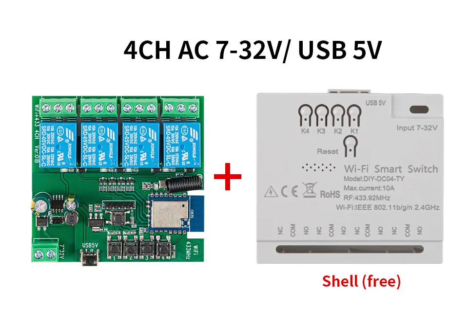 Tuya Smart Wifi DIY relay Switch Module  4CH 5V 12V 24V 32V AC 220V Inching Self-Locking RF Receive 10A Relay For Alexa