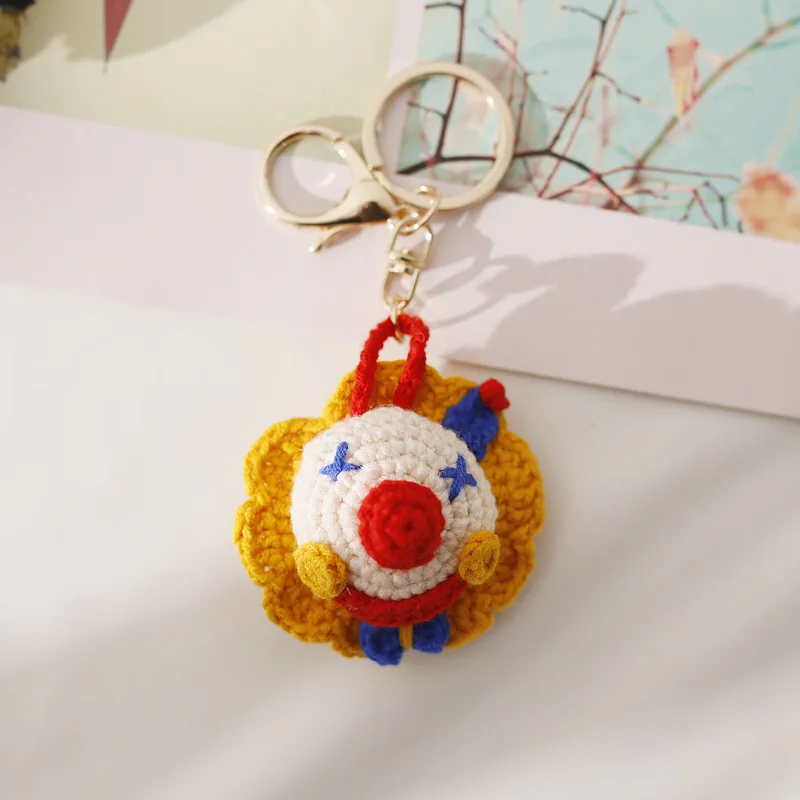 Cute knitted woll doll clown key chains Amigurumi keychain Handwoven keyrings Hand Made crochet clown keychain crochet keychain