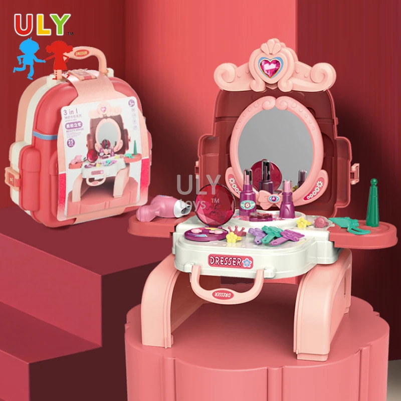 High Quality Kids Pretend Play Beauty Set Toy Backpack Toy Plastic Cosmetics Makeup Set Toys For Girls