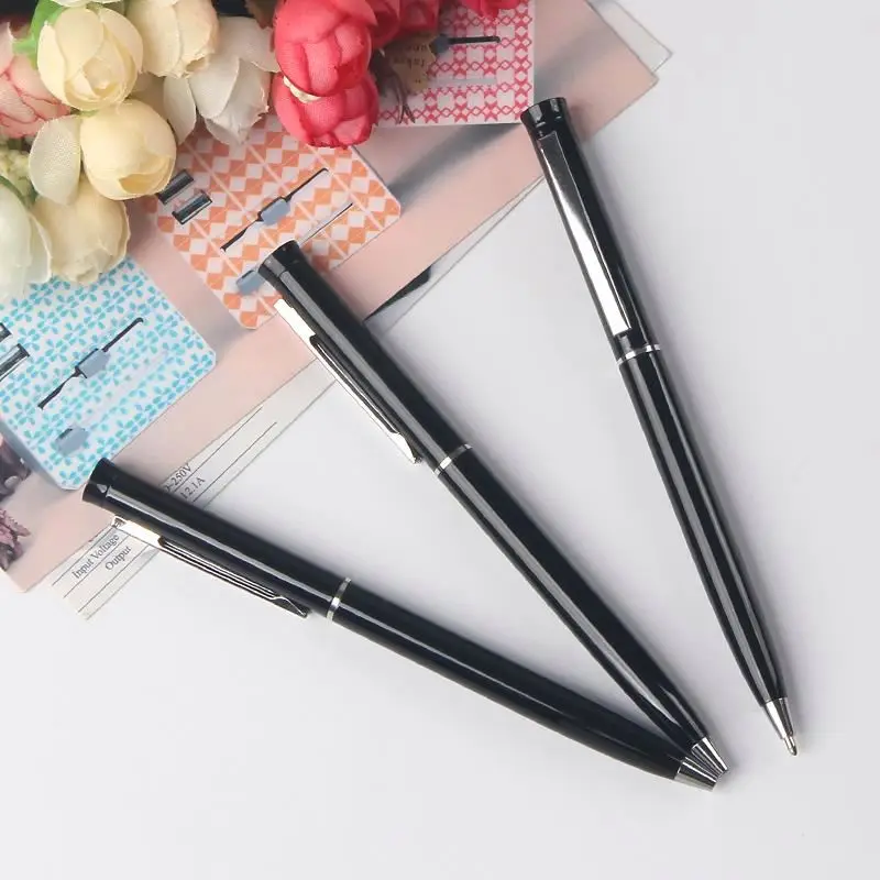 Promotional twist mechanism ball pen black metal pen slim stylus pen