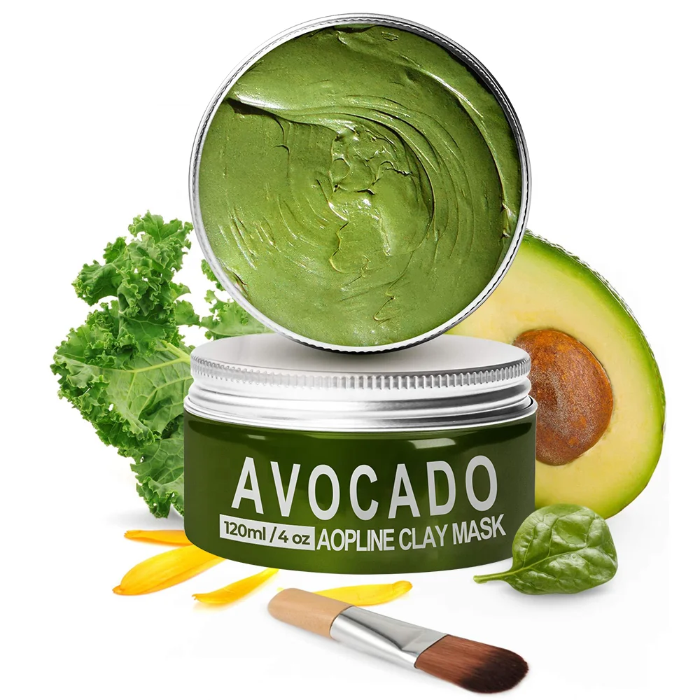 Private label organic vegan kaolin face superfood avocado green clay mask oem