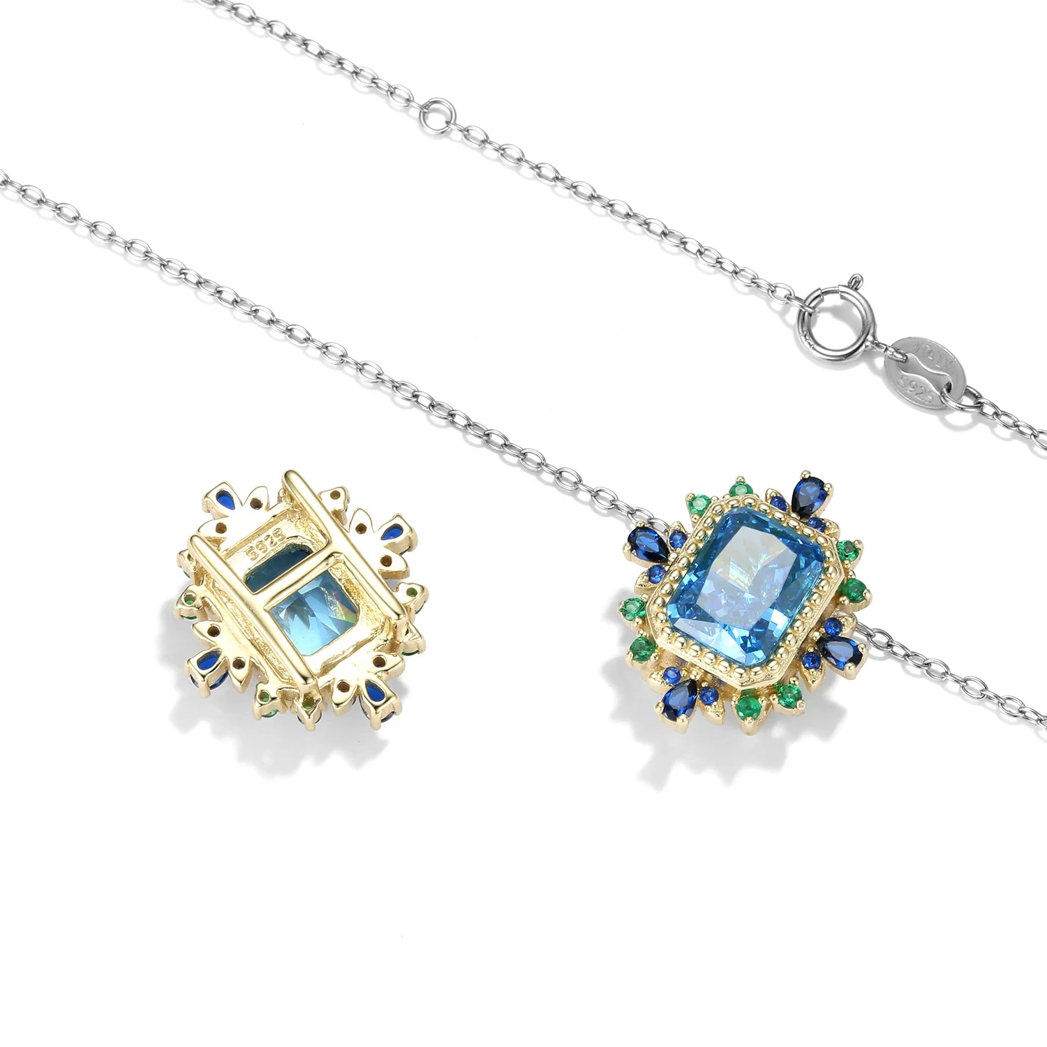 Geometry Pendant for Necklace with Luxury Blue Crystal Lab Grown Diamond 925 Sterling Silver for Women Necklace Jewelry Banquet