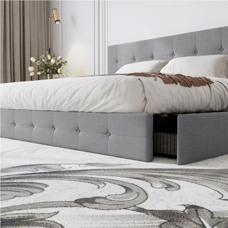 New Model Modern design queen king size velvet fabric headboard crystal storage drawer bed frame