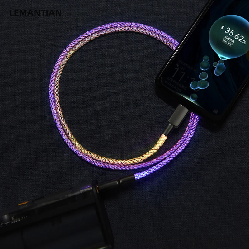Wholesale Fast Charging USB Type C Cable Flowing Light Phone Accessories Cable USB Led Luminous Micro Lighting Mobile Phone Dat