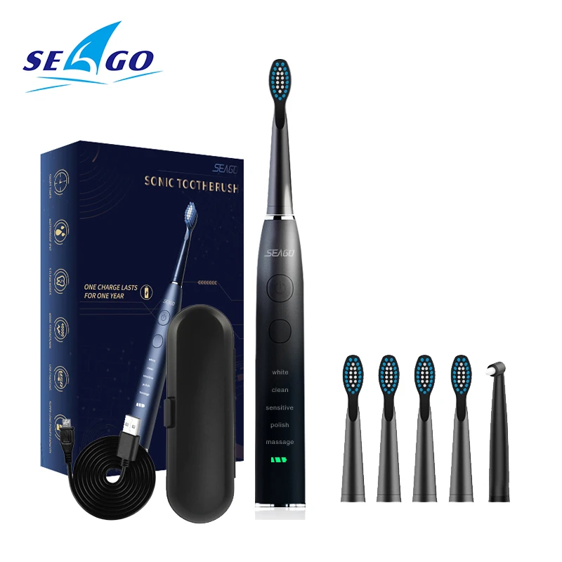 
SEAGO SG575 5 heads wholesale Sonic Rechargeable 5 Brushing Modes Electric Toothbrush with 1500mAh lithium battery 
