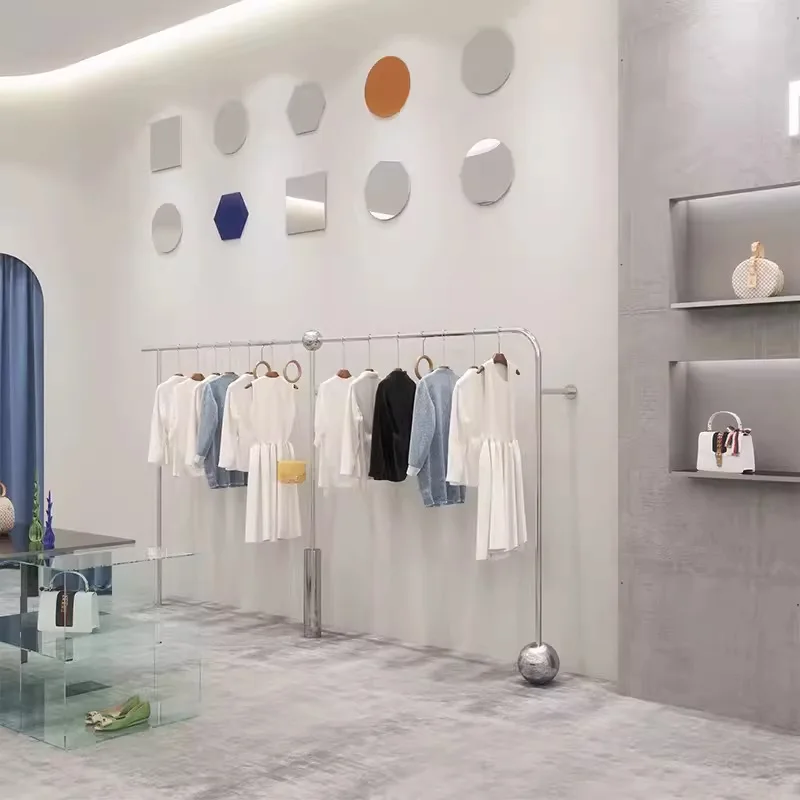 Custom Clothing Display Set stainless steel Cloth Store Display Rack Showroom Racks Clothing Display Shelf