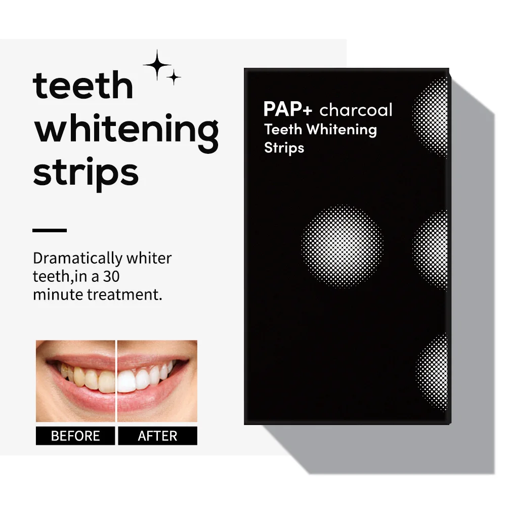 Private Label Dental Charcoal PAP+ Non Peroxide Teeth Whitening Strips With 7 PAIRS/14 pcs