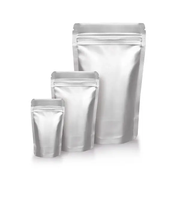 High quality mylar ziplock sealable silver aluminium foil bag pack alu resealable stand up pouch for food packaging