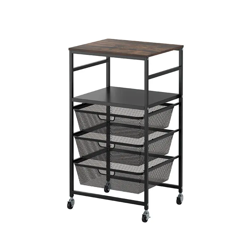Kitchen Utility Trolley Metal Mesh 3 4 5 Layers Kitchen Storage Cart Storage Rack With Universal Wheels And Detachable Basket