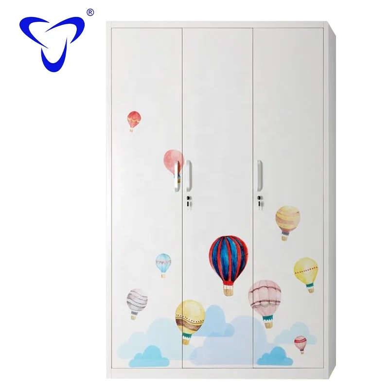 Steel wardrobe bedroom home style printing customized pictures 3 door cupboard furniture almari wardrobe