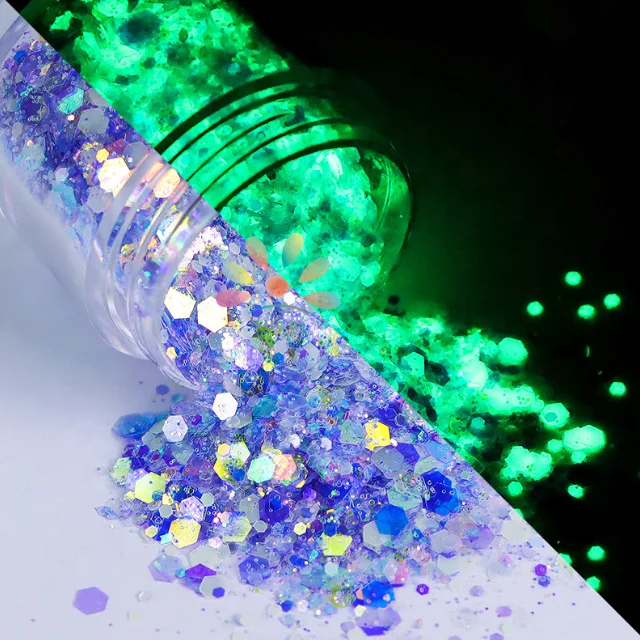 Luminous Nail Glitter Sequins 6 Colors Nail Art Stickers Shinning Colorful Confetti Manicure Tips Decorations For Nail Design