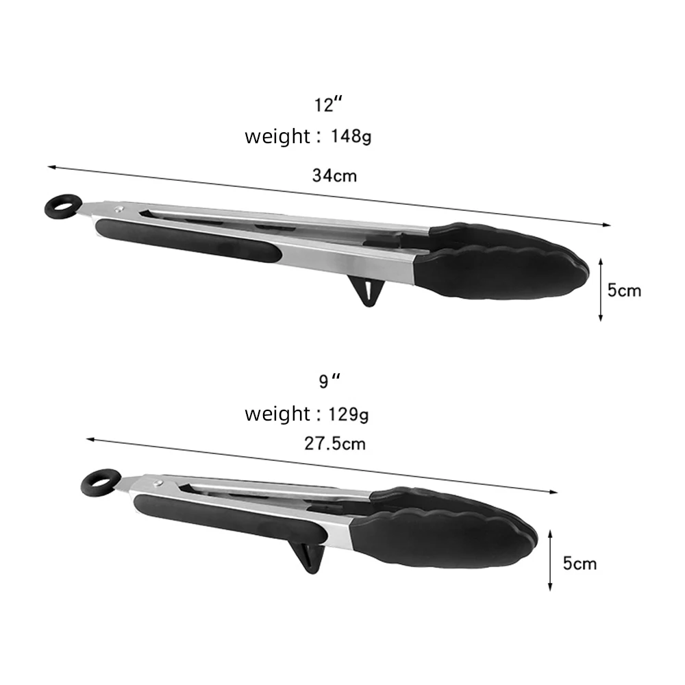 MANJIA 7, 9, 12 Inch Serving Tongs Cooking Food Tongs Stainless Steel Locking BBQ Kitchen Tongs With Silicone Tips
