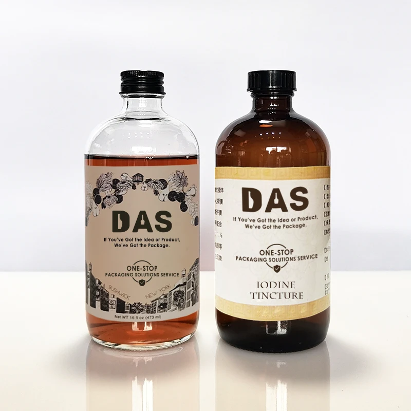 Creative 120ml 250ml 500ml Amber Clear Boston Round Juice Beverage Glass Bottle with Caps for Tea Coffee Liquor Drinking