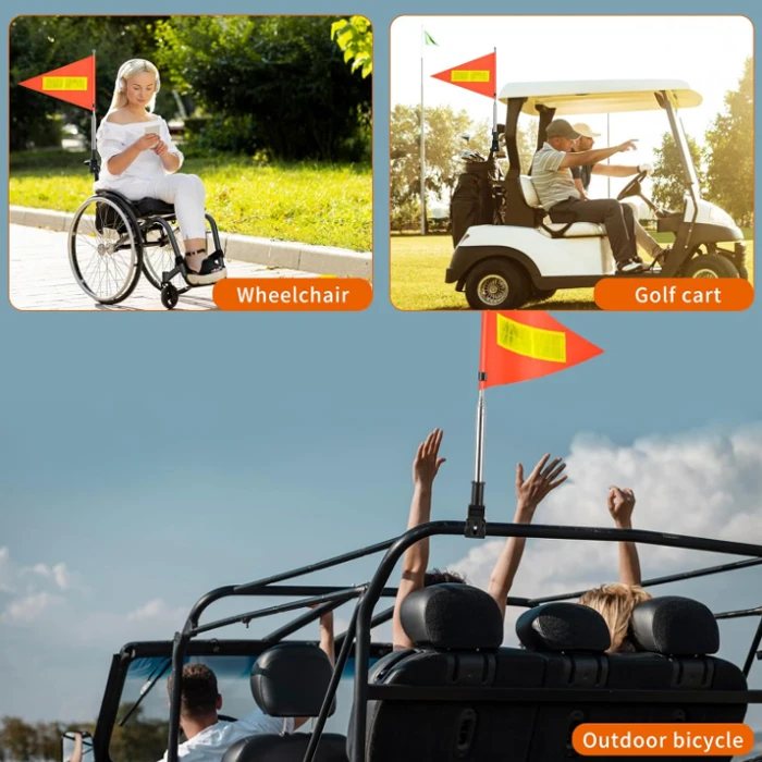 First Class 2024 Nice Price Golf cart flag telescopic reflective accessories orange safety flag Adjustable Height Flagpole