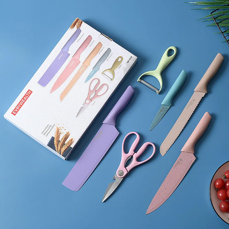 Sharp Blades Coating 5pcs Premium Gift Gradient  stainless steel  for kitchen restaurant Chef knives set