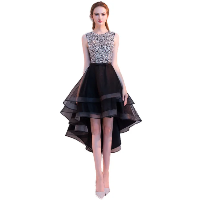 Wholesale Fashion Flower Pleated Chiffon A-line Party Two Color Beaded Overskirt Evening Dress