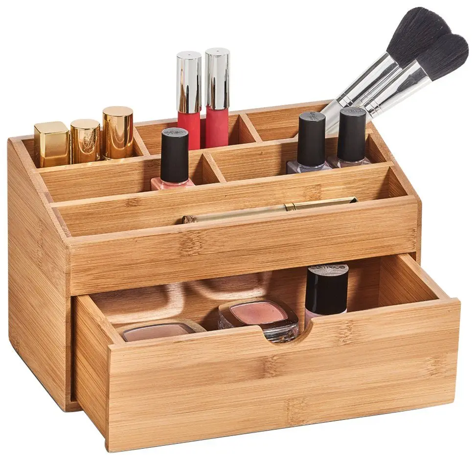 Combohome Bamboo Wood Desk Organizer with Drawer, Multifunctional Desktop Organizer with Pen Holder,Storage Caddy for Office