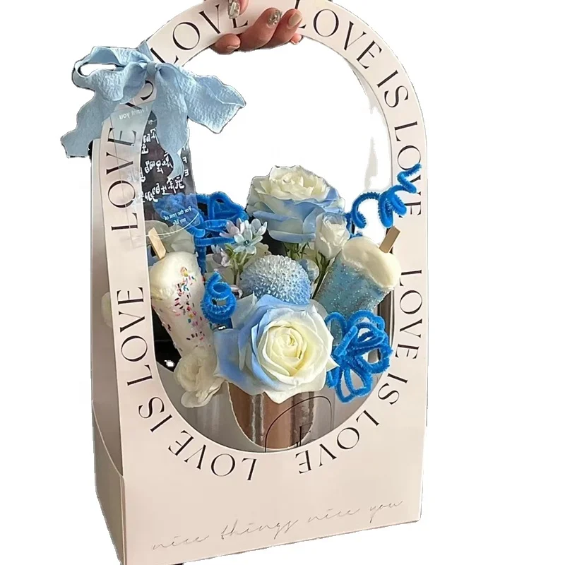 Paper portable flower basket flower packaging bag gift box bouquet tote bag christmas arrangement box fresh flower