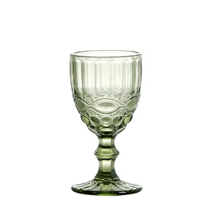 Original Color Amber Pink Purple Green Blue Gray Embossed Vintage Thick Wine Glasses Goblet 8oz Red Wine Glass Cups