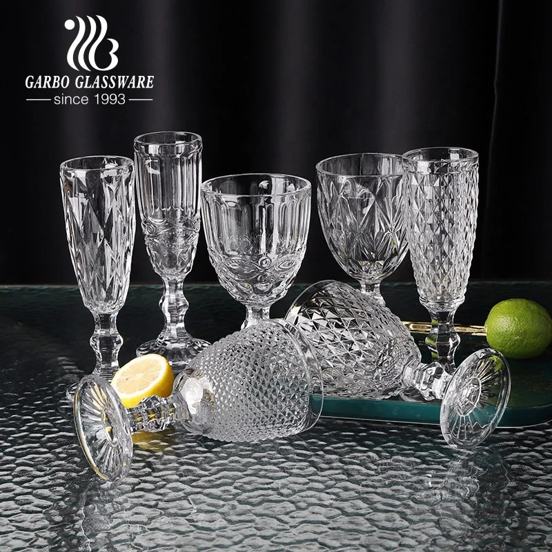 Embossed drinking glassware stem wine glass party glasses juice goblet wedding cup custom spray color stemware champagne glass