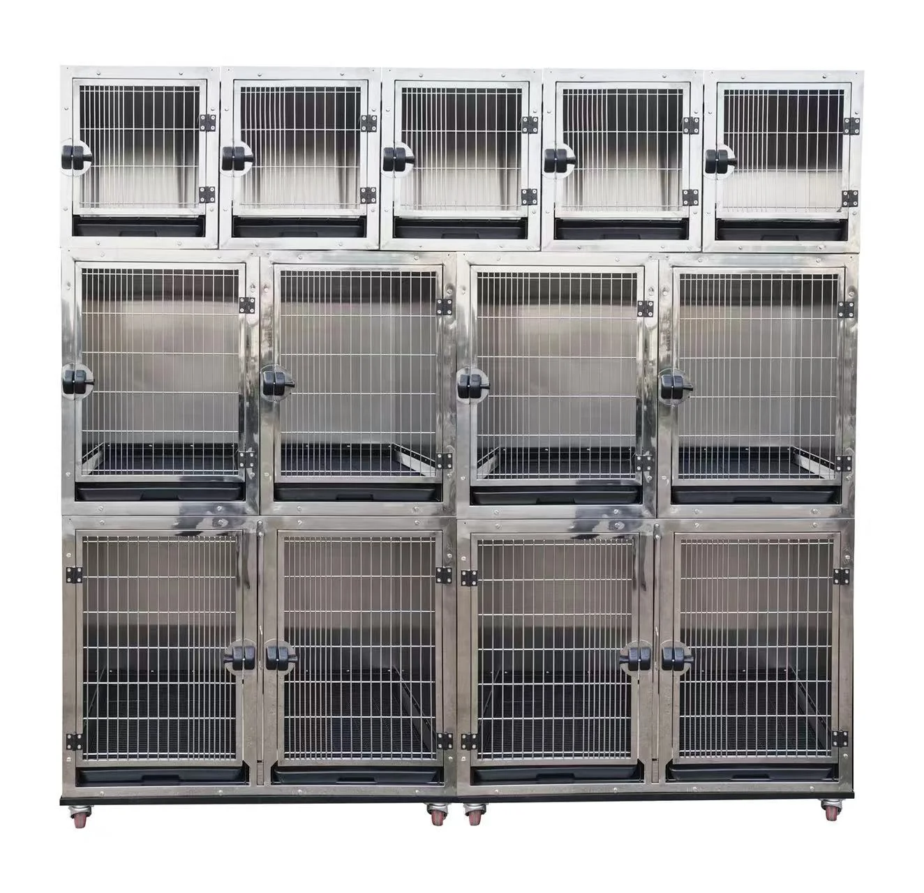 Modular Dog Kennel Large Stainless Steel Pet Dog Cages Crates with Casters