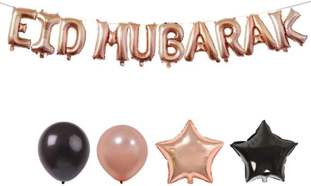 Umiss Muslim Balloon Eid Mubarak Decoration Aluminum Foil Paper Fan Rose Gold Balloon Set Eid Mubarak Decorations Supplies