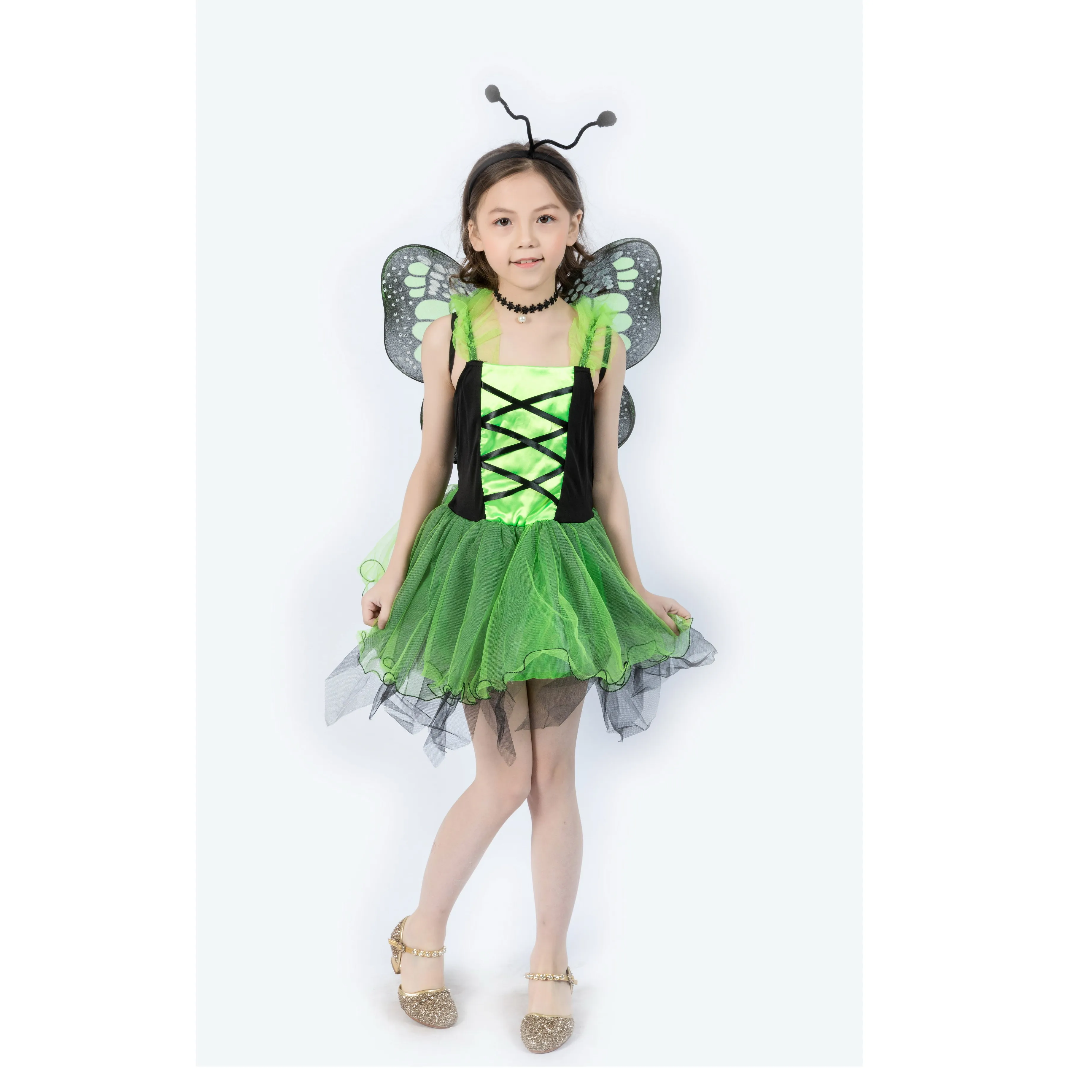 New Design Child Green Princess Party Favor Butterfly Baby Girl Fairy Costume