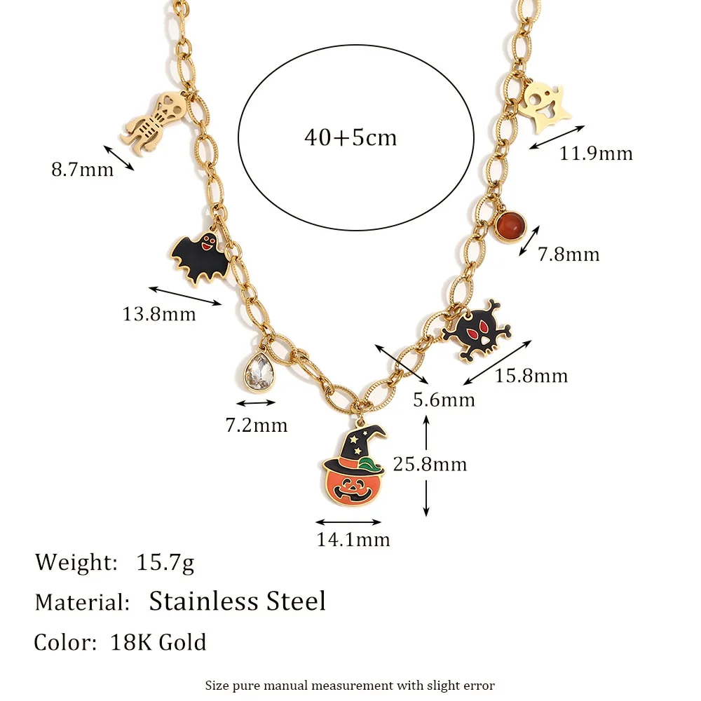 Cartoon cute pumpkin Grimace Bat pendant Stainless teel gold plated Halloween element pendant necklaces