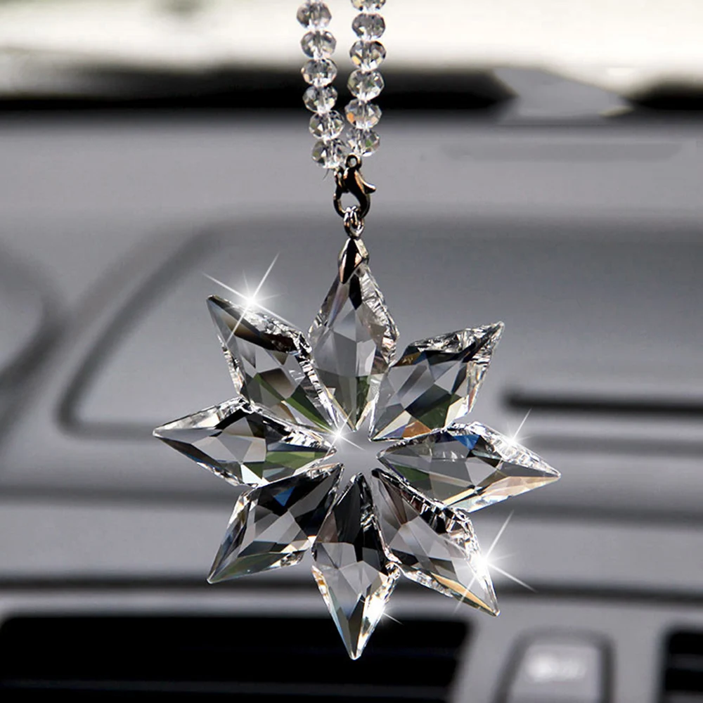Wholesale Christmas Decor Gifts Car Mirror Pendant Prism Crystal Hanging Snowflake Ornaments