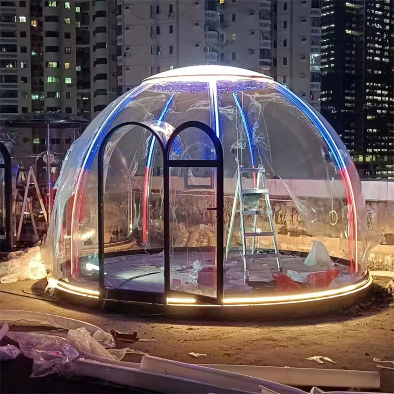 Full House Glamping Geodesic Camping dome prefab glass polycarbonate price bubble house kids