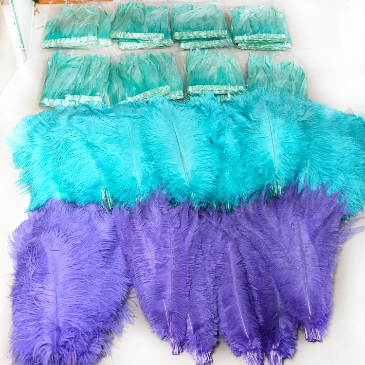 Aqua color Nando feather purple ostrich plumes turquoise cocktail feather rooster tail trim for carnival wing decoration