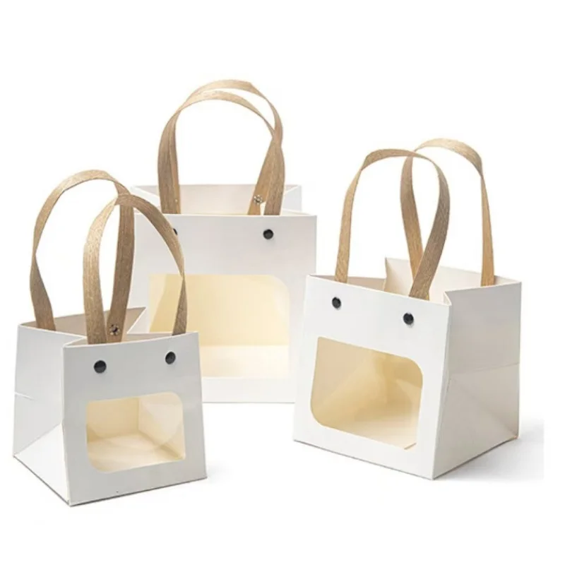 Kraft Paper Bags with Handle Recyclable Window Opening Paper Bag, Wedding Souvenir Gift Packaging Bag